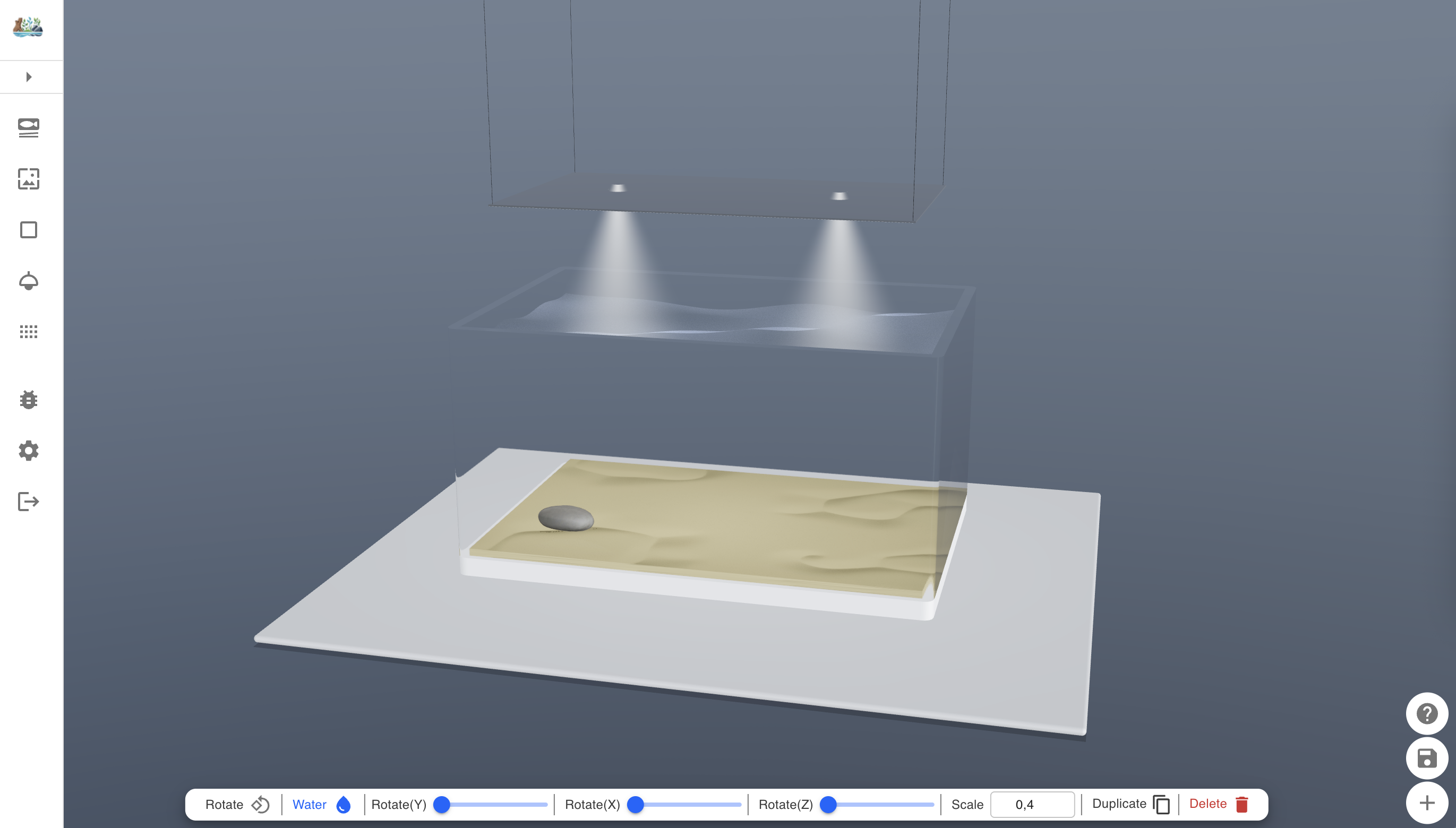 aquarium designer controls opened