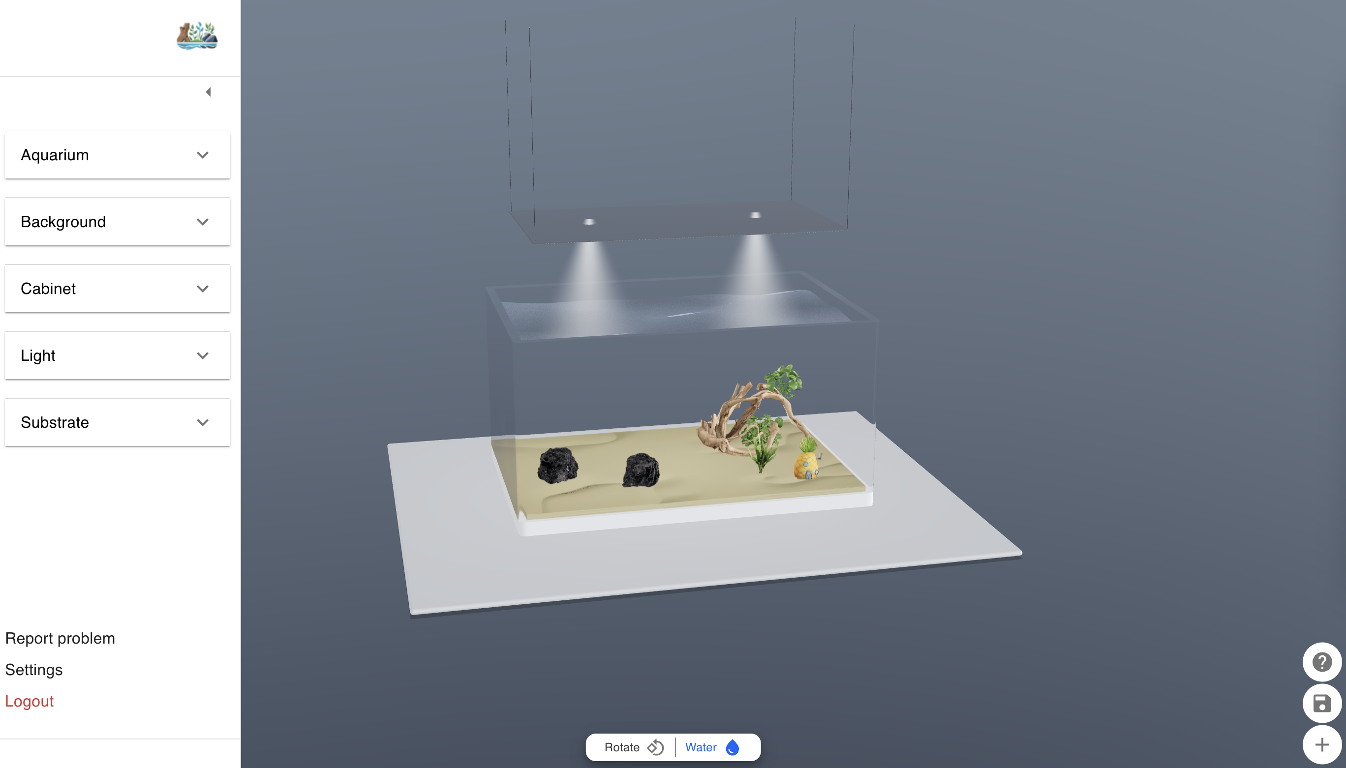 aquarium designer sidepanel open